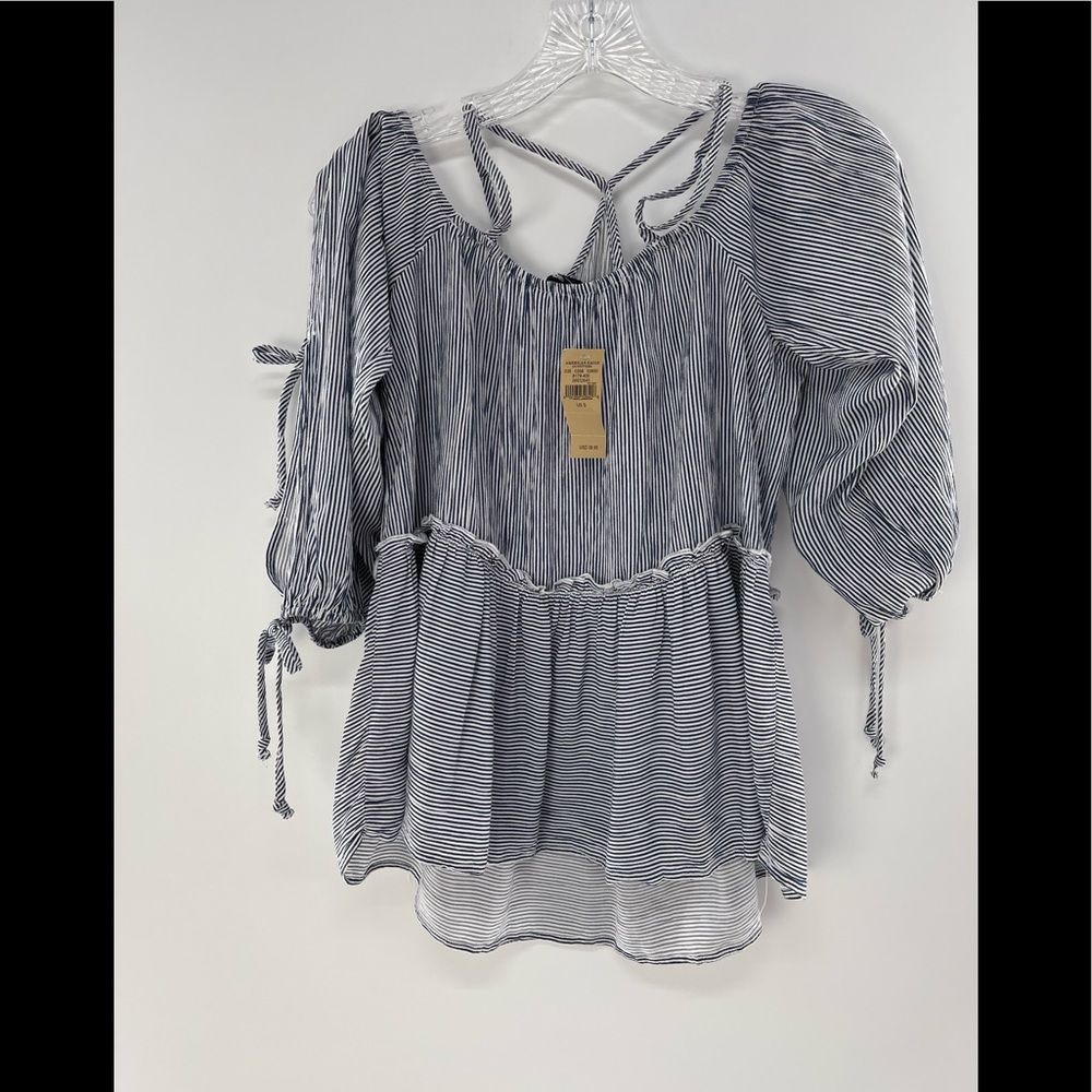 American Eagle Women Blue Stripes Strappy Off Shoulder